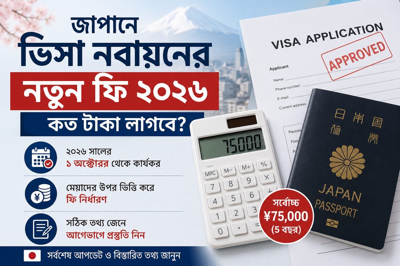 জাপানে ভিসা নবায়নের (Visa Renewal) নতুন ফি ২০২৬ – কত টাকা লাগবে?